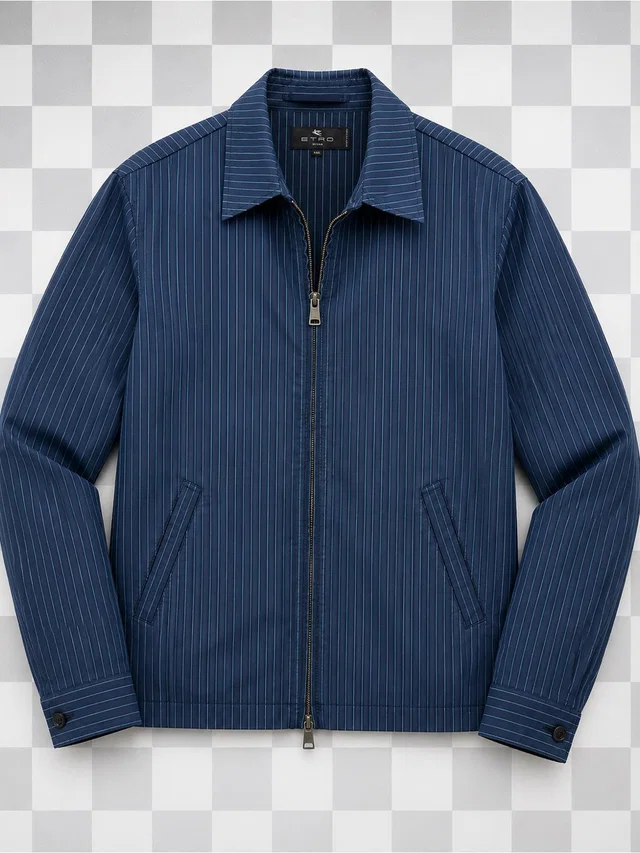 Etro Milano Men’s Xxl Made In Italy Navy Pinstripe Cotton Zip Jacket in blue from Poshmark