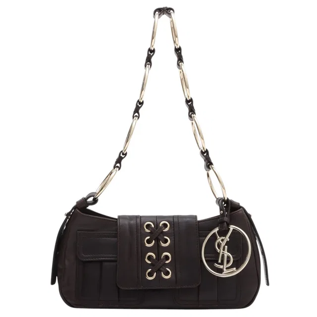 Saint Laurent Chain One-Shoulder Bag, Dark Brown in Brown Leather from VINTAGE QOO TOKYO