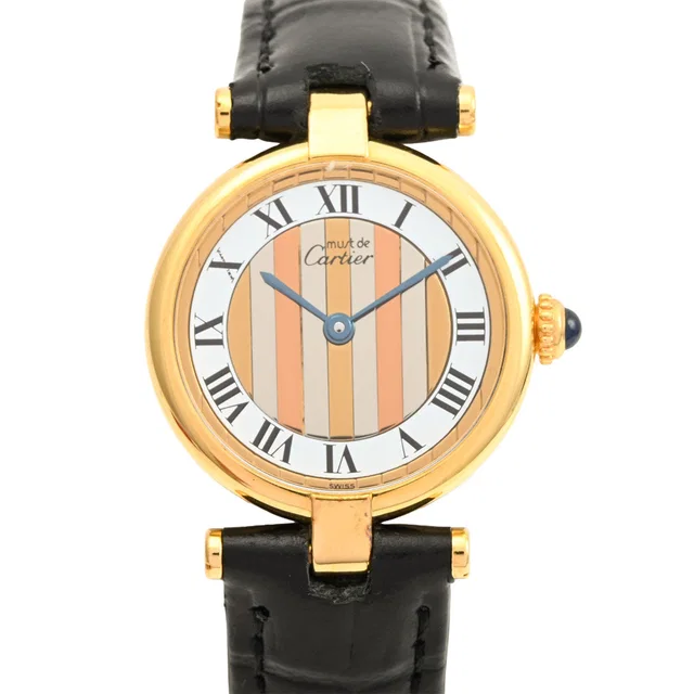 Cartier SV925 Must Vendôme Vermeil SM W1002453 Quartz Silver in Silver Leather from VINTAGE QOO TOKYO