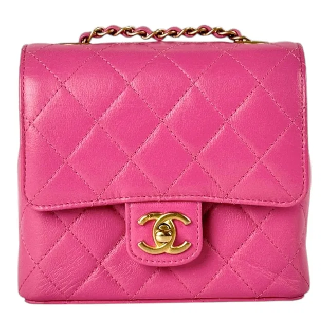 Chanel Pink Square Classic Flap Mini Bag with GHW in Pink from Luxury Promise