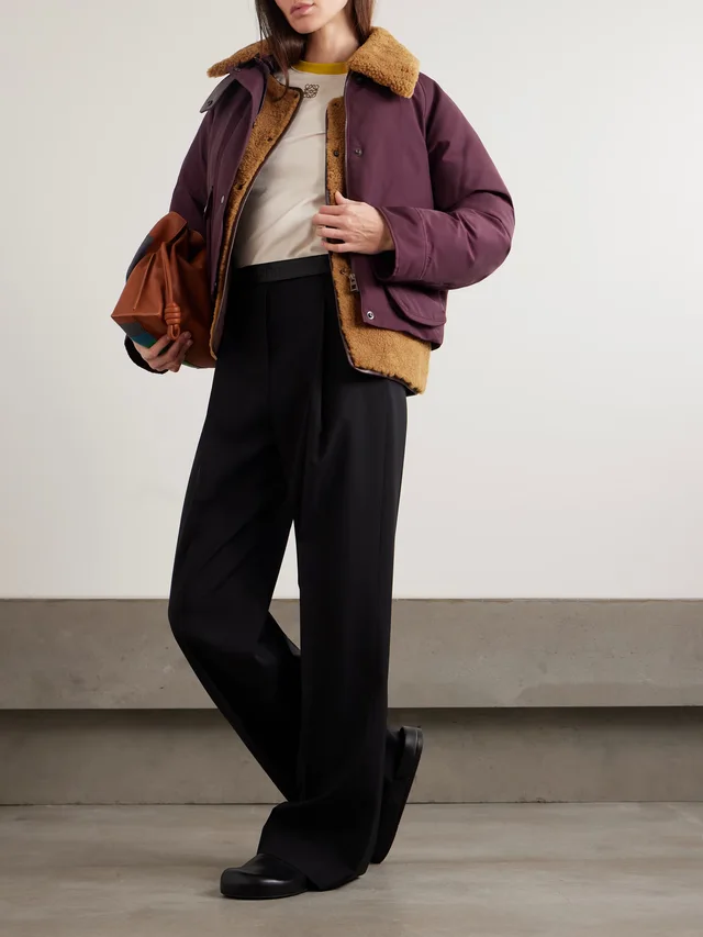 LOEWE Shearling-lined padded cotton-blend jacket in burgundy 60% Cotton 40% Polyamide, photo 2 of 7 from NET-A-PORTER (Canada)