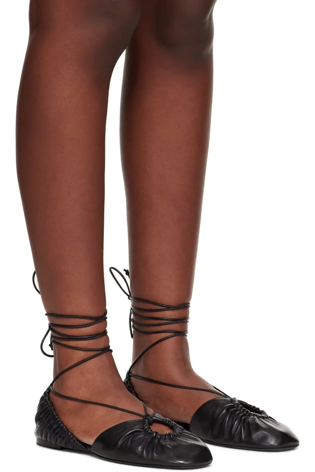 Lanvin Black Mesure Lace-Up Leather Ballerina Flats, photo 4 of 5 from SSENSE