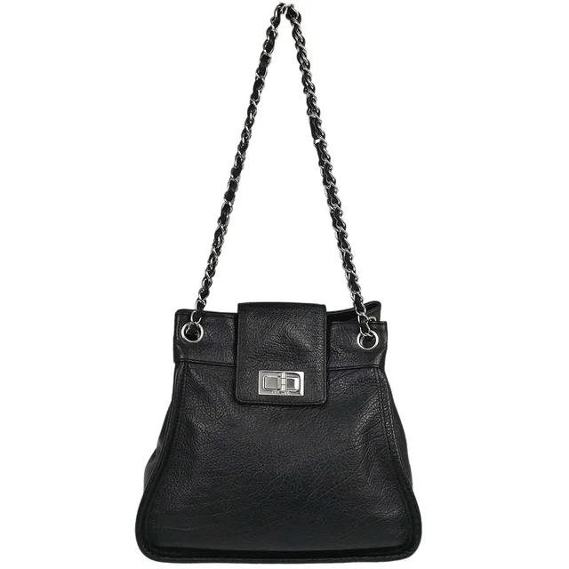 Chanel 2003-2004 Black Deerskin Mademoiselle Lock Shoulder Bag in Black from AMORE Vintage Tokyo
