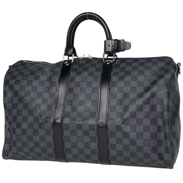 Louis Vuitton Keepall Bandoulière 45 Boston Bag Damier Graphite Noir in Black Leather from The Reluxe