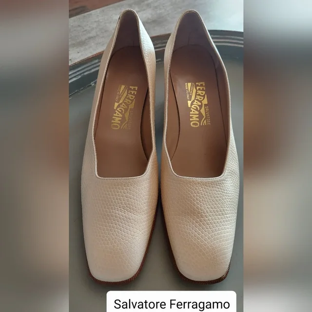 Cream Brown Block Heel Salvatore Ferragamo Heels Size 10 in brown|red from Poshmark