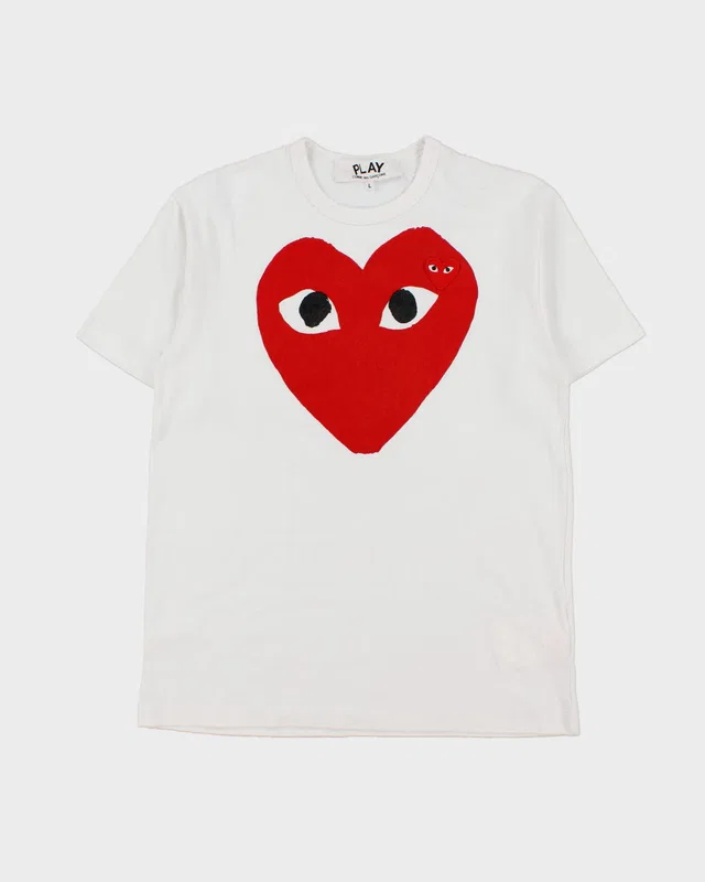 Comme des Garçons PLAY Heavyweight Double Heart Embroidered Single Stitch Crewneck T-Shirt - L from Rokit Vintage