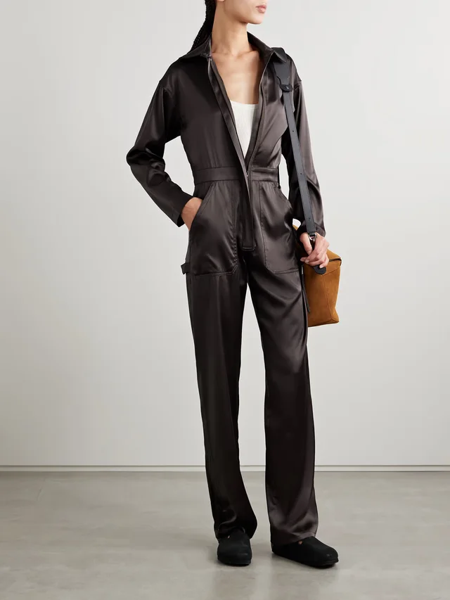 RIVET UTILITY Powerhouse silk-blend satin jumpsuit in Brown, photo 2 of 2 from NET-A-PORTER (Canada)
