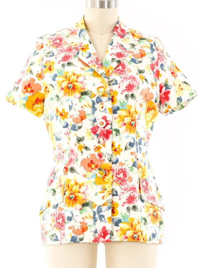 Dior Floral Short Sleeve Jacket in Silk from Arcade Vintage