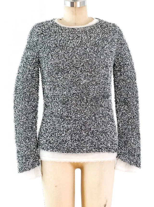 Comme des Garçons Silver Tinsel Sweater in Silver Woven leather from Arcade Vintage