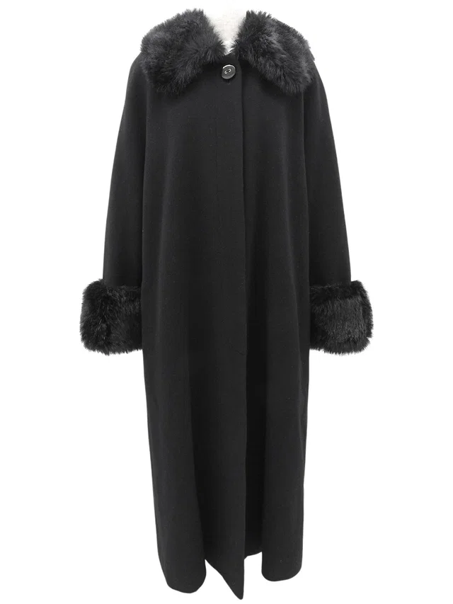 Dior Faux fur long coat #11 Black in Black Wool from VINTAGE QOO TOKYO