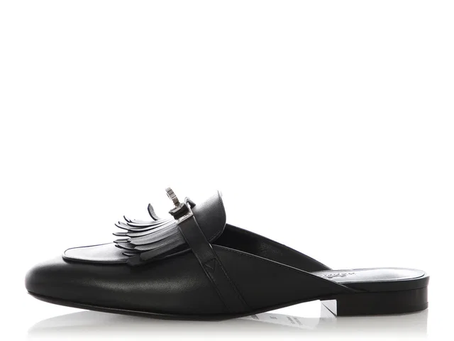 Hermès Black Loafer Slides in Black Leather from Ann's Fabulous Finds