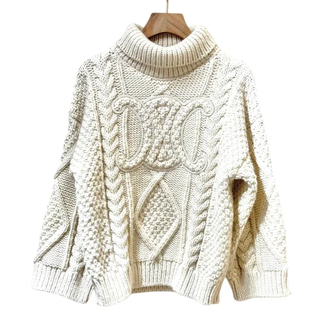 Celine White Turtleneck Cable Sweater - Size M in White from Luxury Promise
