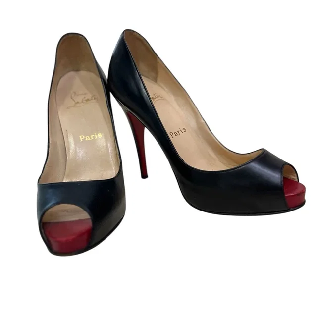 Christian Louboutin Size 38 Black Peep Toe Heels in black|red from Poshmark