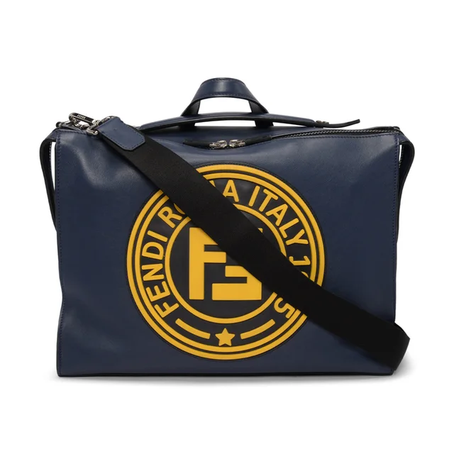Fendi Vitello Lui Logo Patch Messenger Bag in Navy from Blue Spinach
