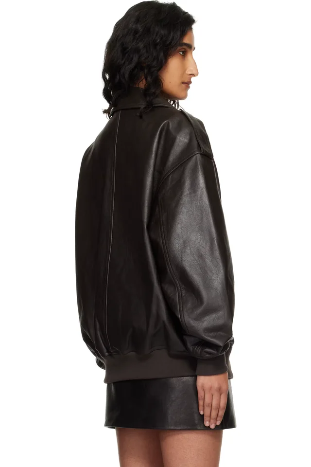 The Frankie Shop Brown Viper Leather Jacket, photo 3 of 3 from SSENSE