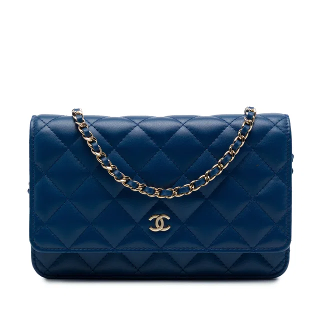 Blue Chanel CC Quilted Lambskin Wallet On Chain Crossbody Bag in Blue Lambskin from Designer Revival