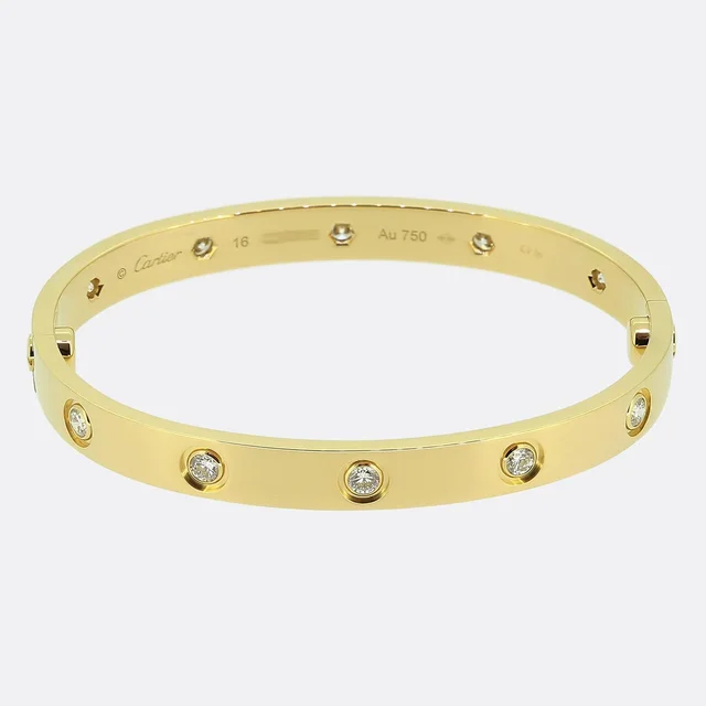 Cartier Classic Model Ten Diamond LOVE Bangle Size 16 from The Vintage Jeweller