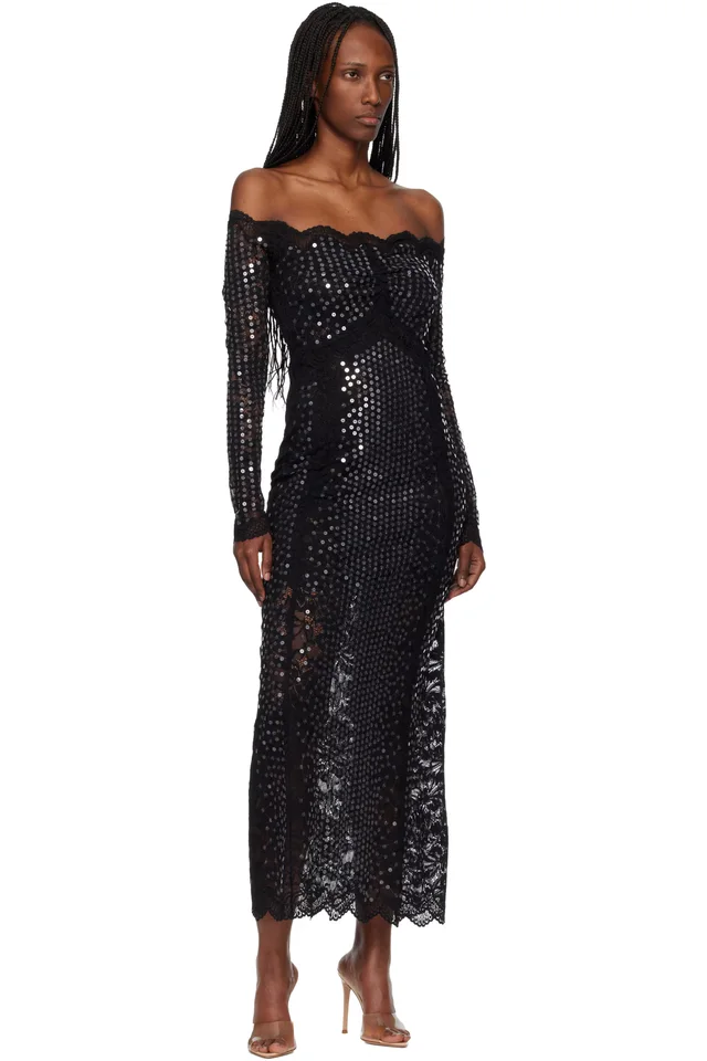 Rabanne Black Lace Sequin Midi Dress, photo 4 of 4 from SSENSE