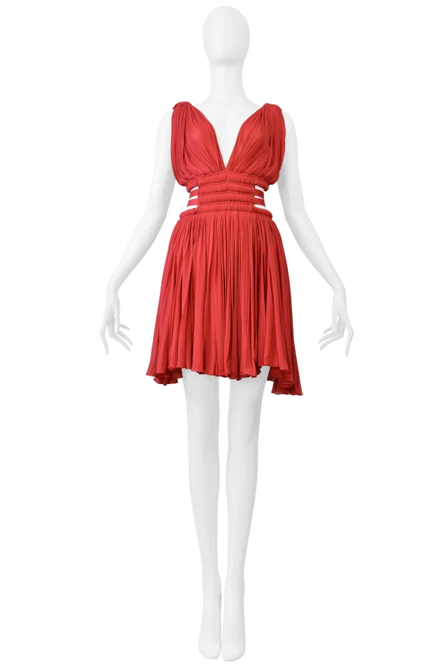 Alaïa Red Jersey Goddess Mini Dress 2004 in Red from Resurrection Vintage, photo 3 of 8