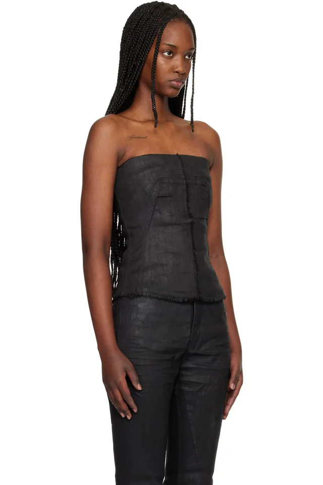 Rick Owens DRKSHDW Black Temple Bustier Denim Top, photo 2 of 4 from SSENSE