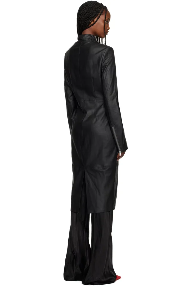 Rick Owens Black Temple Gary Leather Coat, photo 3 of 4 from SSENSE