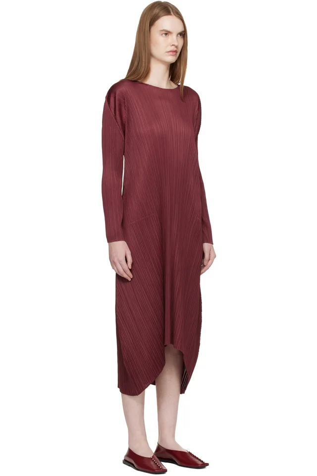 PLEATS PLEASE ISSEY MIYAKE Burgundy Monthly Colors October Midi Dress, photo 2 of 4 from SSENSE