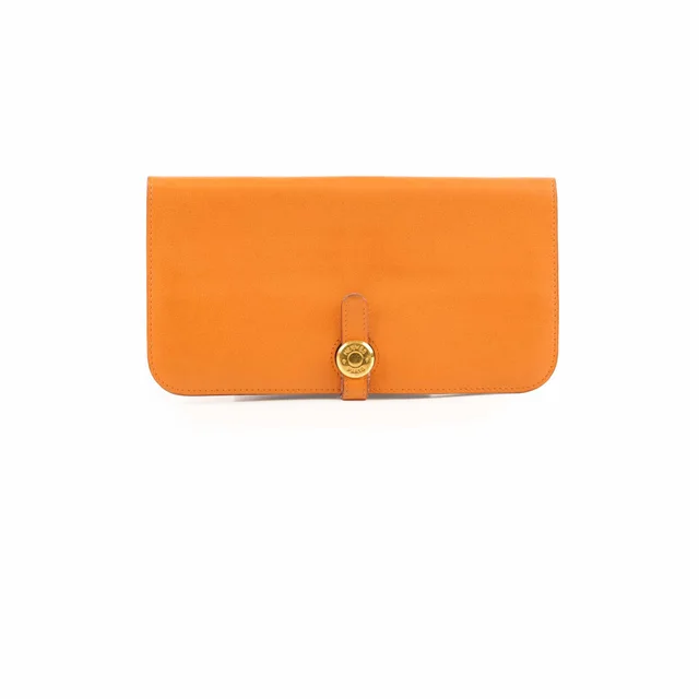Hermès Dogon Wallet Orange M Square in Orange Swift leather from The Purse Affair