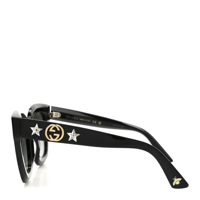 Gucci Acetate Crystal Star Round Frame Sunglasses GG0208S Black in Black from FASHIONPHILE, photo 3 of 8