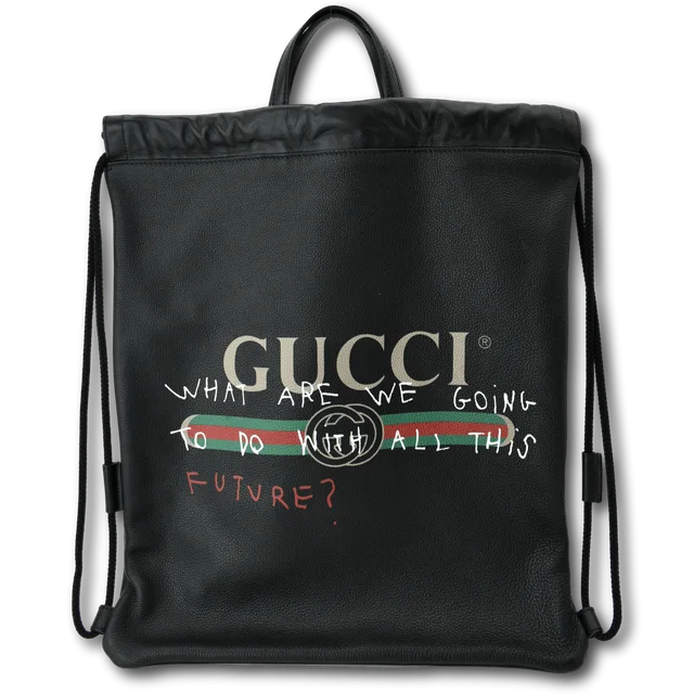 Gucci Drawstring Print Leather Backpack Bag Black 494053 in Black Leather from Dallas Designer Handbags