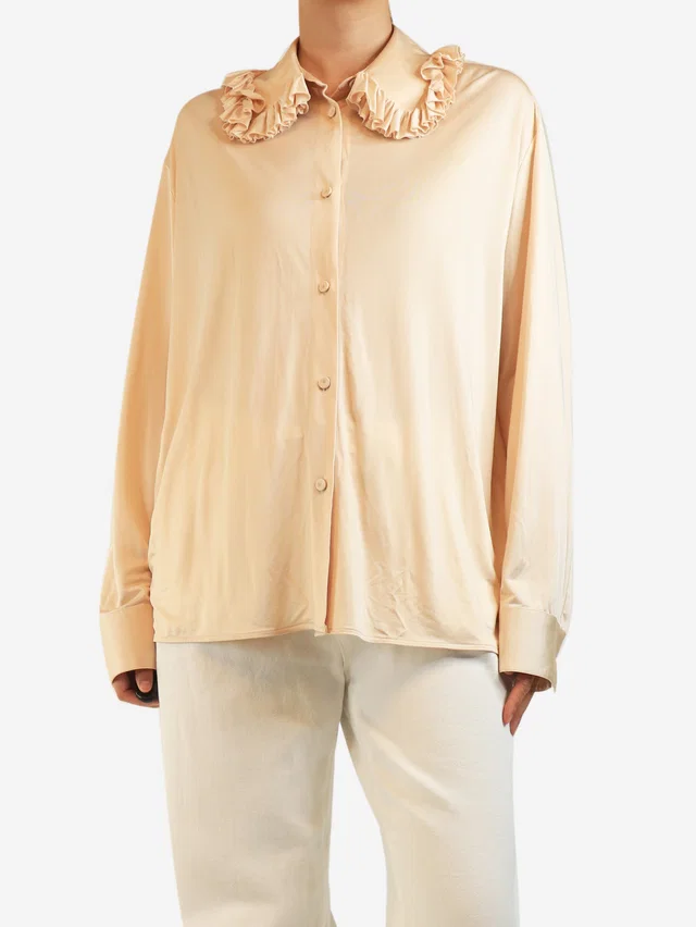 Jil Sander Peach satin ruffle-collar shirt - size UK 8 in Satin from Sign of the Times