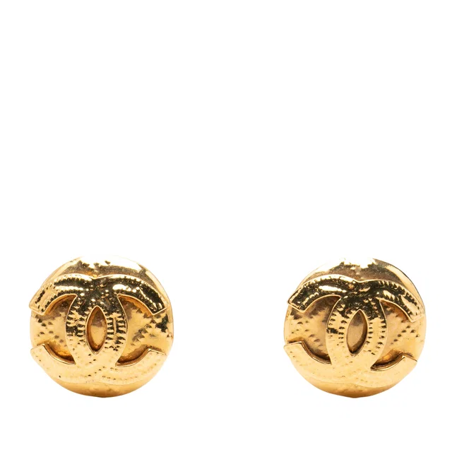 Gold Chanel CC Gold Plated Round Clip On Earrings in Gold from Designer Revival