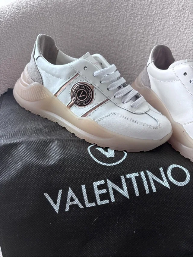 Valentino Garavani White Leather Sneakers With Beige Accents in white|neutral|brown Leather from Poshmark