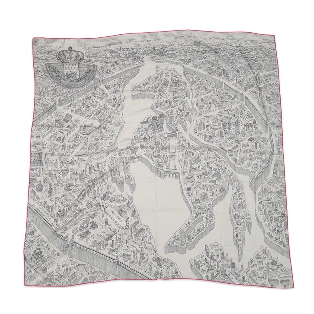 Hermès Giant Square Nouvelle Cité Cavallière Size 140 White/Grease/Rose Cashmere Silk in White Silk from GALLERY RARE