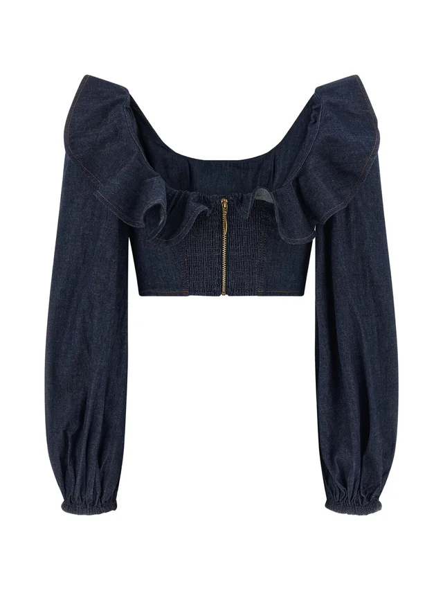 Zimmermann Aster Denim Frill Top, photo 2 of 4 from SENSER