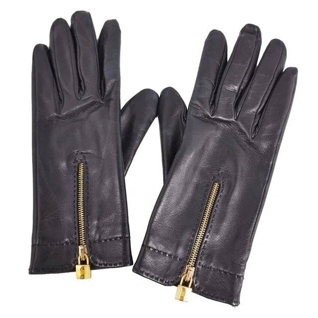 Hermès Gloves Kelly 6.5 Lambskin Black in Black Lambskin from The Reluxe