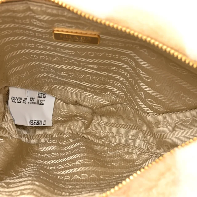 Prada Shearling Symbole Mini Triangle Bag Ecru White in White from FASHIONPHILE, photo 5 of 9