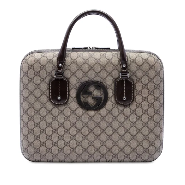 Beige Gucci GG Supreme Interlocking G Briefcase Business Bag in Beige Coated canvas from Designer Revival