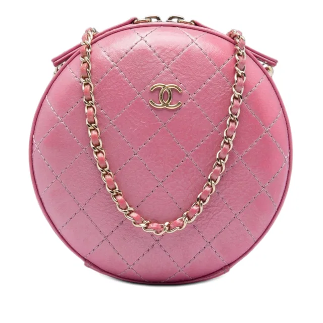 Pink Chanel CC Stitched Calfskin Chain Round Crossbody in Pink Calfskin from Designer Revival