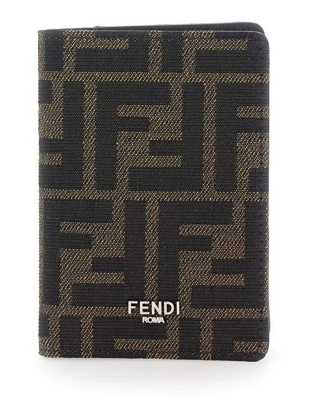 Brown Card Holder with Logo on Front and FF All Over FF Motif in Fabric Man in Brown, image 1 of 1 from Gaudenzi Boutique