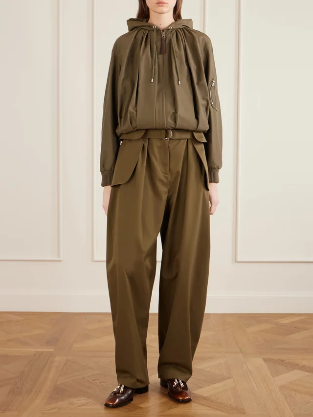LOEWE Belted pleated cotton and silk-blend wide-leg pants in Green, photo 2 of 2 from NET-A-PORTER (Canada)