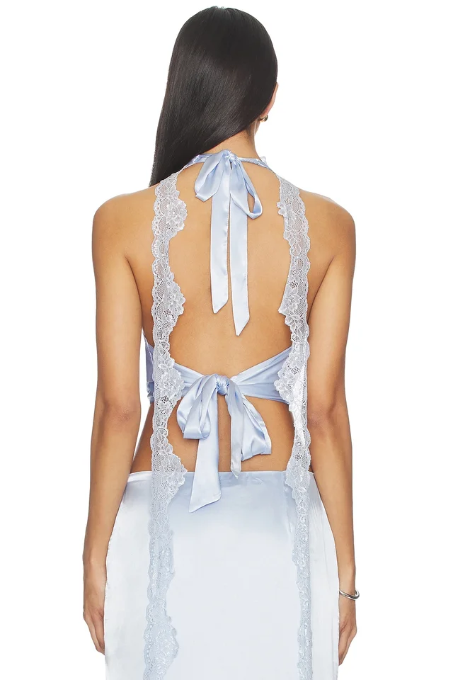 MORE TO COME Flyn Cowl Neck Top in Baby Blue, photo 3 of 5 from REVOLVE (Canada)