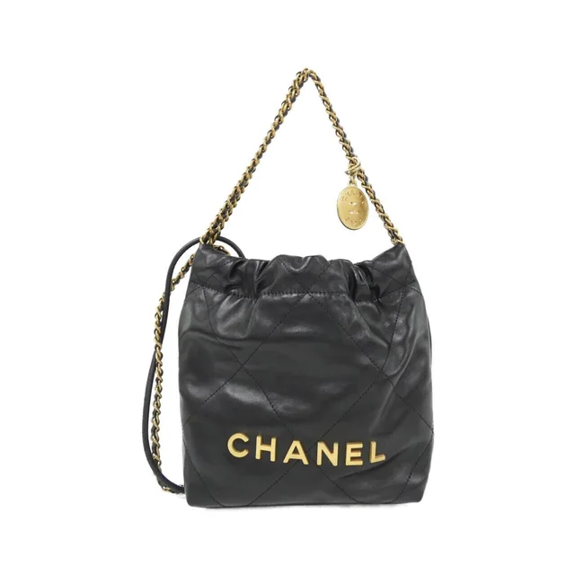CHANEL 22 Line Mini AS3980 Bag in BLACK / MAT GOLD metal fittings calf from KOMEHYO