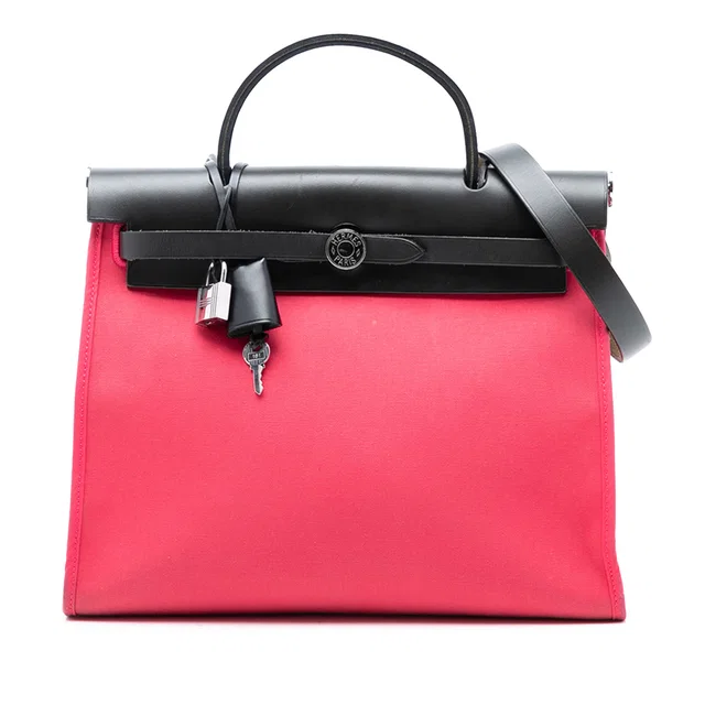 Pink Hermès Toile Herbag Zip 31 Satchel in Pink Canvas from Designer Revival