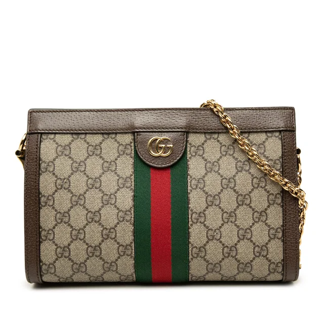 Beige Gucci Small GG Supreme Web Ophidia Chain Crossbody in Beige Coated canvas from Designer Revival