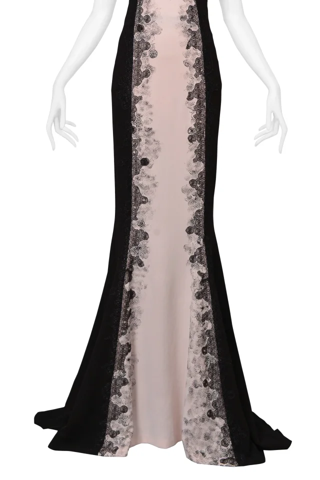 Bottega Veneta Black And Blush Pink Gown With Lace Detailing And Long Train in Black Silk from Resurrection Vintage, photo 5 of 8