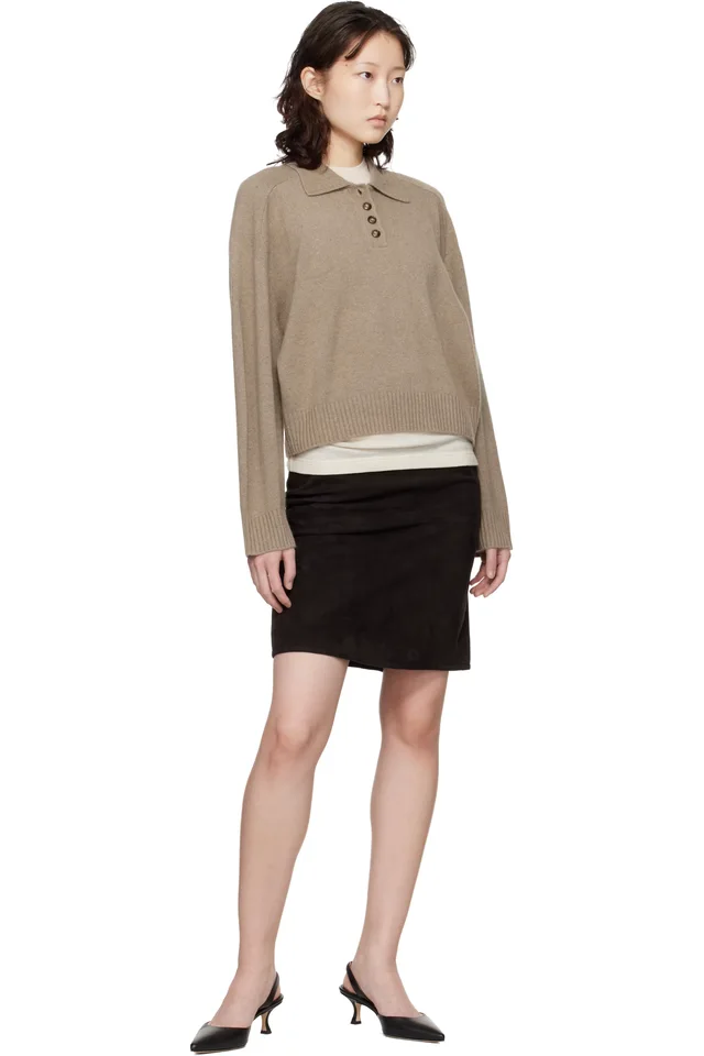 Loulou de Saison Taupe Homere LDS Cashmere Polo Sweater, photo 4 of 4 from SSENSE