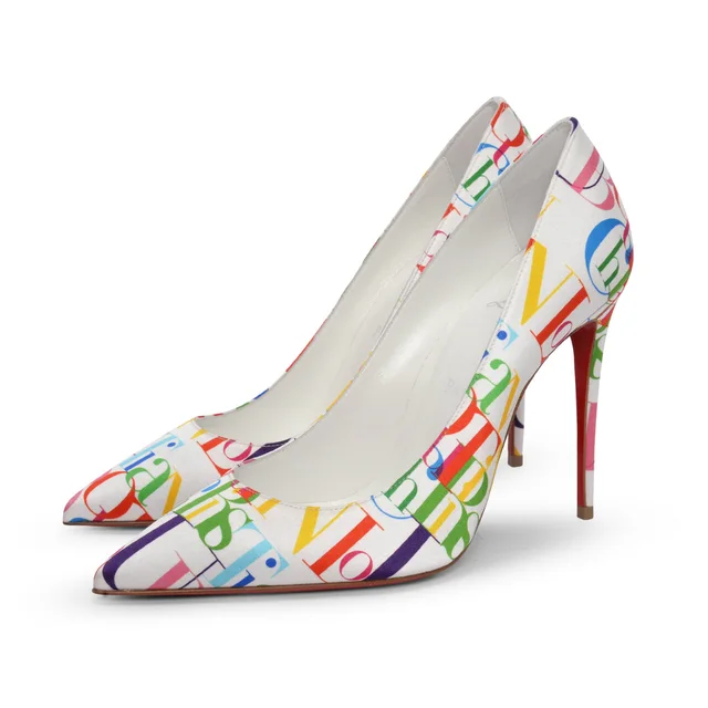 Christian Louboutin ABC Loubi Kate Pumps 37 in White Satin from Blue Spinach