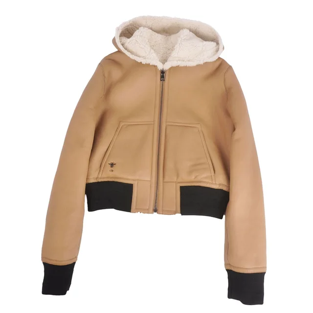 Dior Shearling Jacket Leather Hooded Reversible Cannage White US 6 in White Leather from The Reluxe