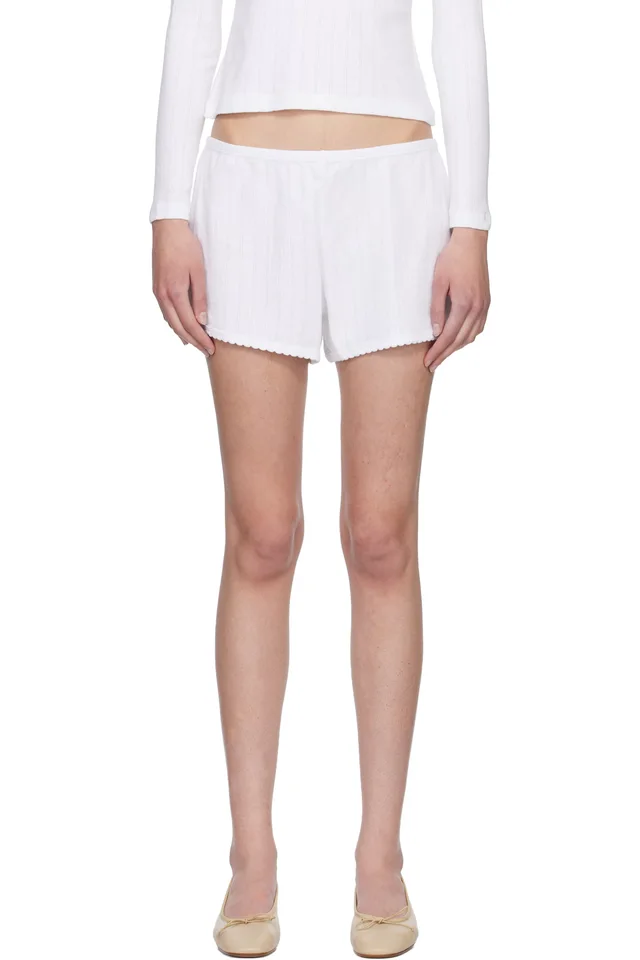 LESET White Pointelle Mini Shorts, image 1 of 1 from SSENSE