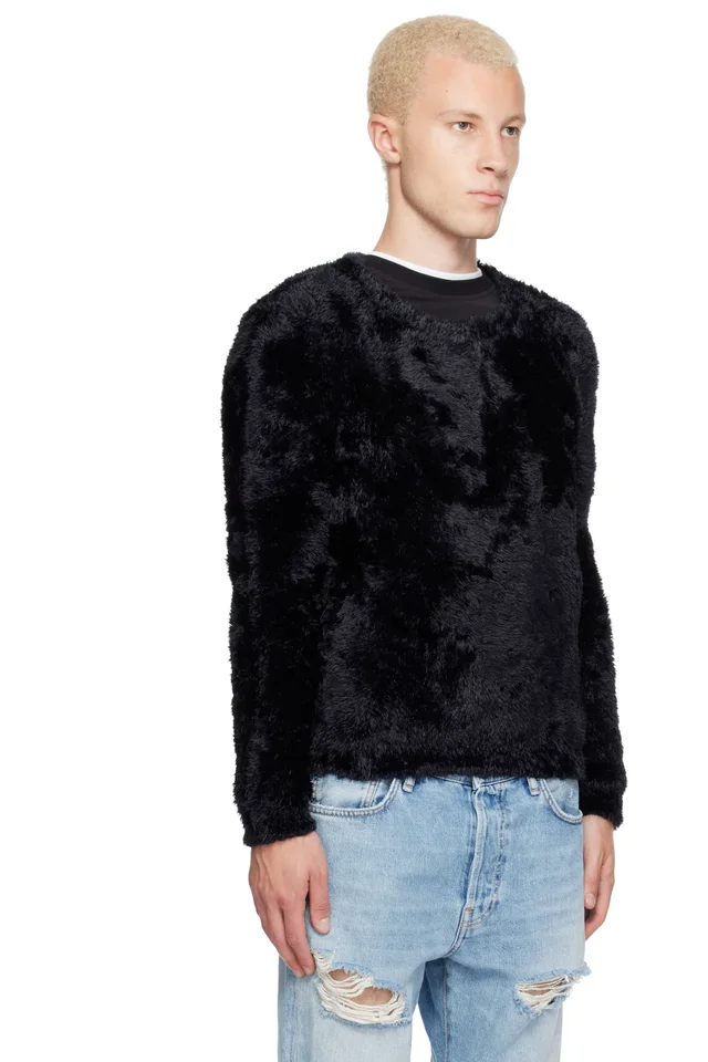 Marine Serre Black Wild Fluffy Knit Crewneck Sweater, photo 2 of 3 from SSENSE